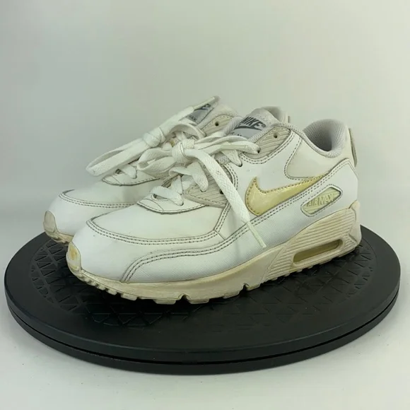 Nike Air Max 90 White Leather Athletic Running Shoes 724822-100 Youth Size 3Y - Picture 1 of 11
